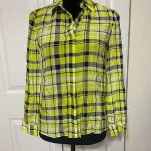 Alice + Olivia Plaid Button-Up Shirt in Yellow and Black size XS